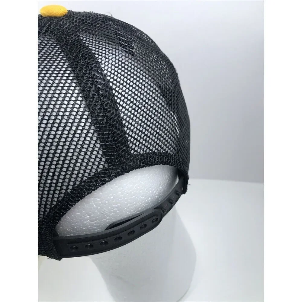 Vintage CAT Caterpillar Hat Mesh Trucker Snapback Baseball Cap Black Yellow